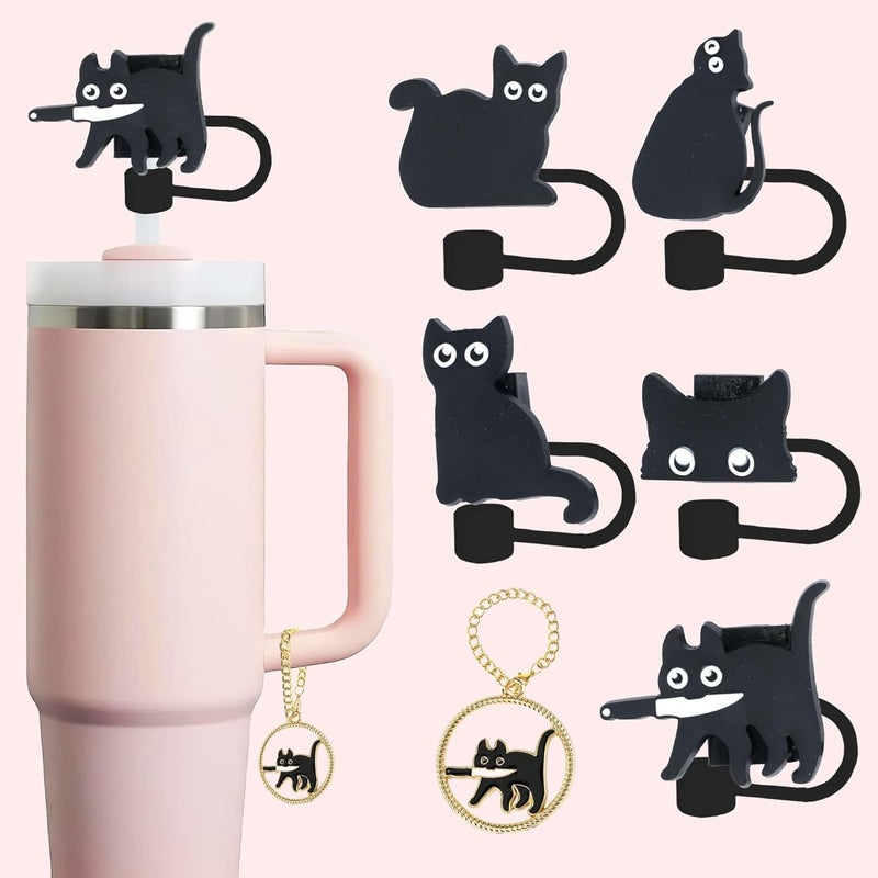 TSIMPLE Black Cat Straw Topper, 10mm (0.4in) Cute Cat Straw Covers for Stanley Cup Accessories - Black Cat Accessories, Stuff, Things, Gifts for Women, Kids, Girls, Boys, Mom on Halloween, Birthday decoration - Image 1